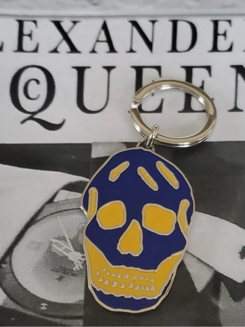 Alexander McQueen Blue and Yellow Skull Keyring